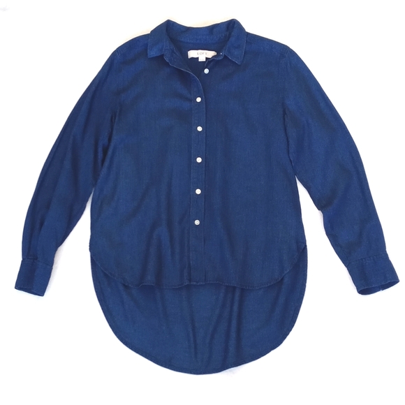 LOFT Deep Royal Blue Rayon Button-Up Long Sleeve Shirt SP - Picture 6 of 11